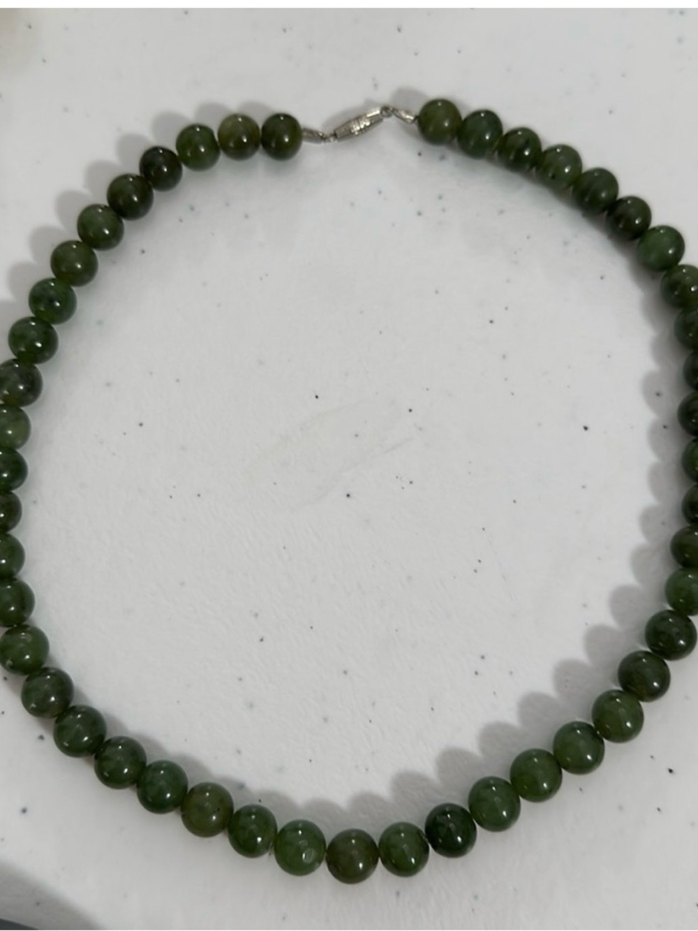 Nephrite Jade Bead With Silver-tone Barrel Clasp Vintage Necklace - Picture 4 of 6